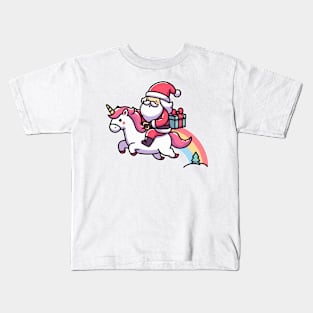 cute Santa ride Unicorn Kids T-Shirt